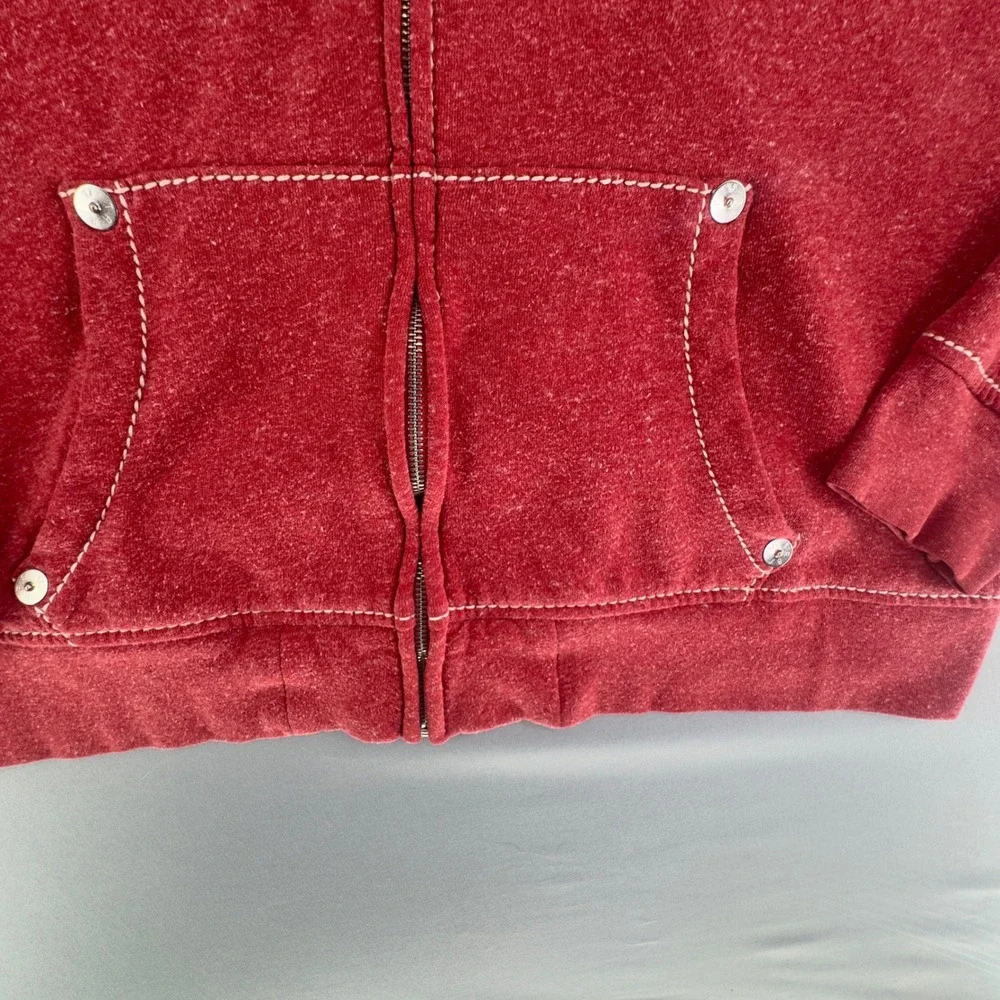 True Religion Mens Red Heather Zip Up Hoodie Contrast Stitch Logo 2XL XXL